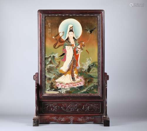 rose wood table plaque glass avalokitesvara