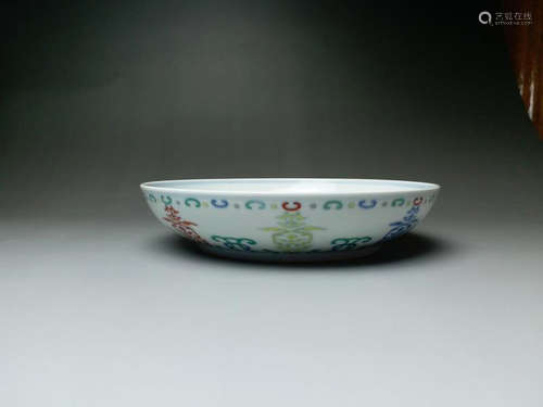 China,Blue and White Dou Cai Shou Word Plate