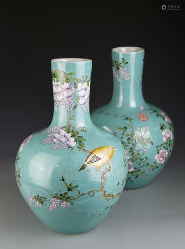 Pair of Chinese Famille Rose Vases