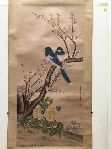 Chinese Scroll Painting of Bird and Flowers