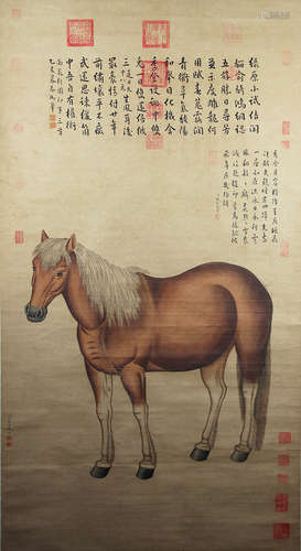 China, Scroll Painting of Chestnut Horse