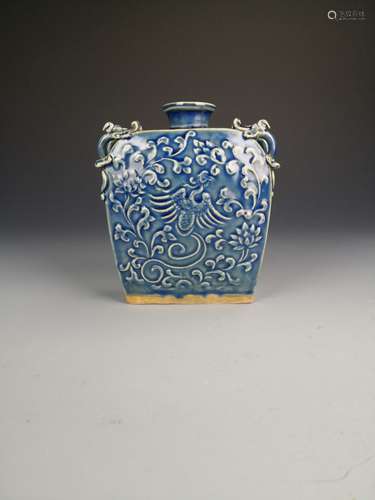 Chinese Blue Glazed Phoenix Vase