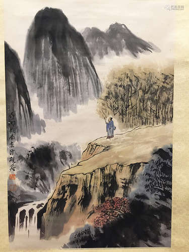 Chinese Scroll Painting of Landscapes and Figures