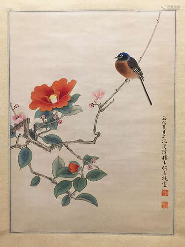 Chinese Scroll Painting of Bird and Flowers