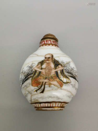 China, Snuff bottle with painted arhats.