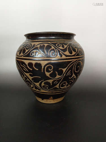 China, Jizhou Yao  Black Glaze Carved Pot