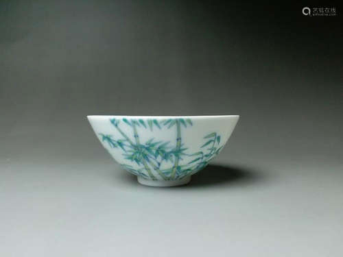 China,Blue and White Dou Cai Bamboo Bowl