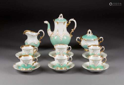 NEUN-TEILIGES PRUNKVOLLES KAFFEESERVICE 'TÜRKIS' Deutsch, Meissen, 1850-1924