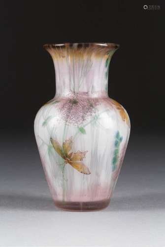 DÉSIRÉ JEAN-BAPTISTE CHRISTIAN 1846 - 1907 FEINE JUGENDSTIL-VASE MIT INSEKTEN UND BLUMEN