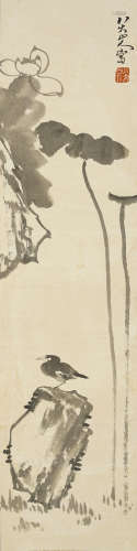 朱耷（款） 荷花雀鸟 水墨纸本 立轴