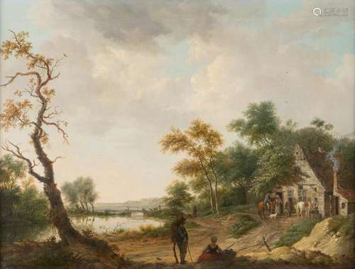 NIEDERLÄNDISCHE LANDSCHAFT MIT WANDERERN