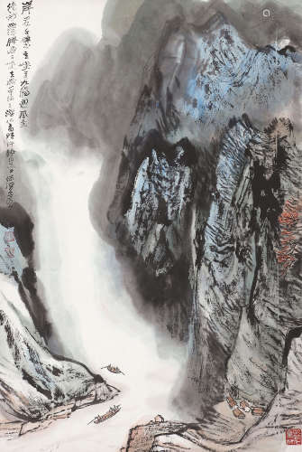 何海霞（1908～1998） 三峡放舟 立轴 设色纸本