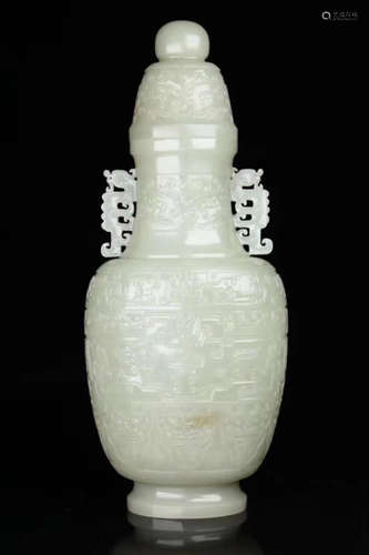 A XINJIANG HETIAN JADE CARVED VASE