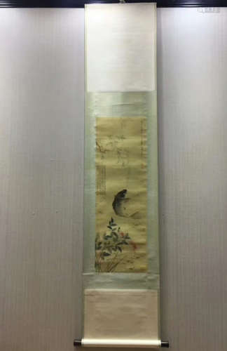 A HANGING SCROLL FISH PAINTING SIGNED YUFEIAN