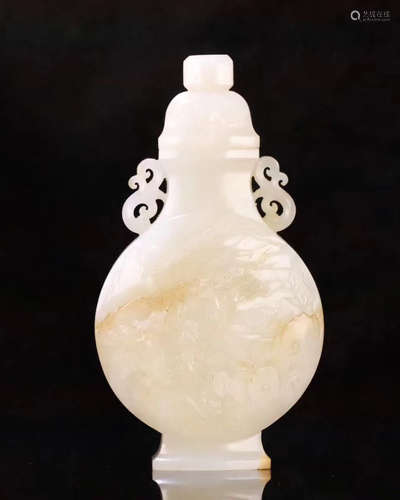 A HETIAN JADE CARVED BOTTLE VASE