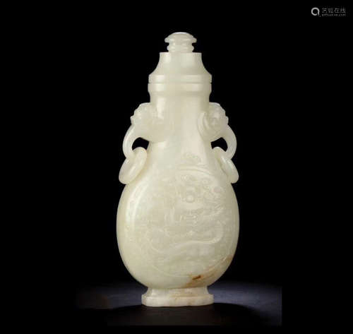 A HETIAN JADE DRAGON VASE