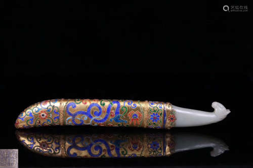 A HETIAN JADE AND SILVER MOLDED DAGGER