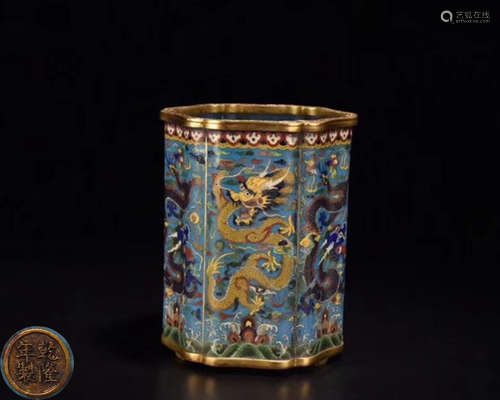 A CLOISONNE DRAGON PATTERN PEN HOLDER