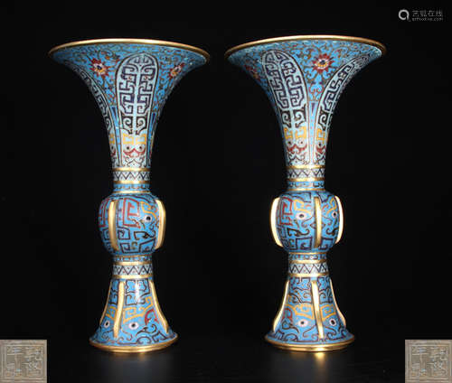 PAIR OF CLOISONNE ENAMEL VASES