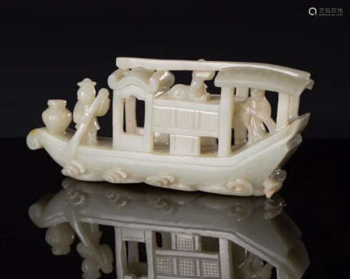 A BOAT SHAPED HETIAN JADE ORNAMENT