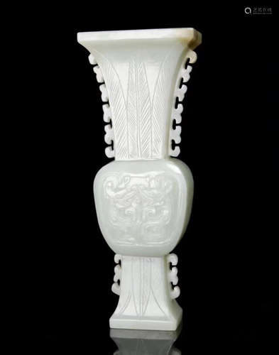 A HETIAN JADE CARVED GU VASE