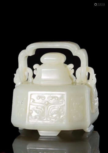 A HETIAN JADE CARVED HANDLE POT