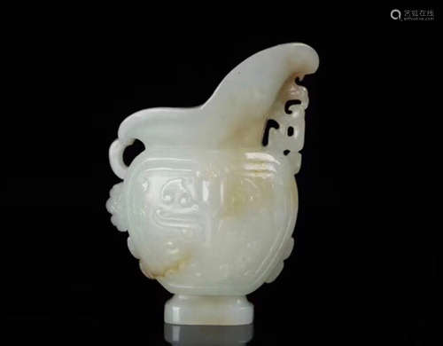 A HETIAN JADE CARVED JUE CUP