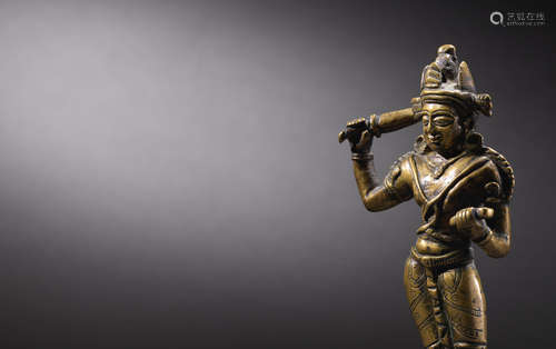 WESTERN TIBET, 11TH/12TH CENTURY A BRASS ALLOY FIGURE OF MANJUSHRI