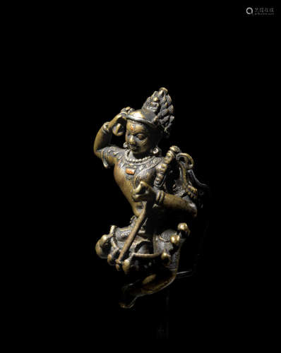 NORTHEASTERN INDIA, PALA PERIOD, 11TH CENTURY A COPPER AND SILVER INLAID COPPER ALLOY FIGURE OF HEVAJRA