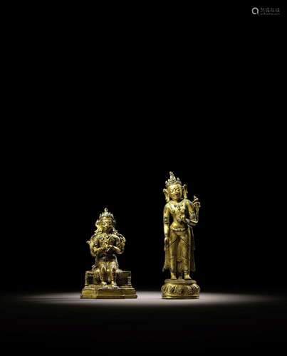 TIBET, 15TH CENTURY A GILT COPPER ALLOY FIGURE OF MAITREYA