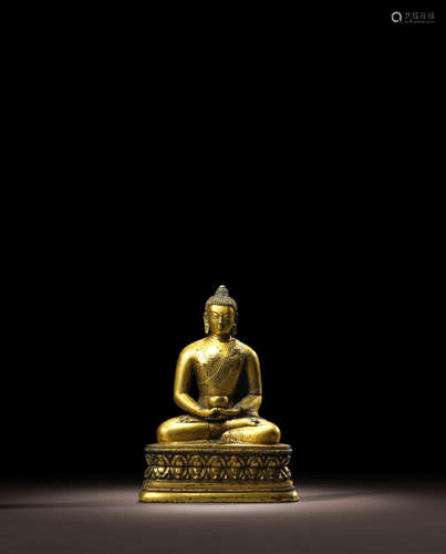 MONGOLIA, ZANABAZAR SCHOOL, 17TH CENTURY A GILT COPPER ALLOY FIGURE OF AMITABHA