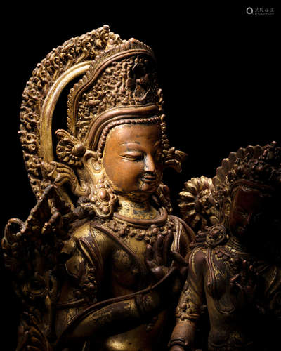 NEPAL, 17TH CENTURY  A GILT COPPER FIGURE OF INDRA AND INDRANI