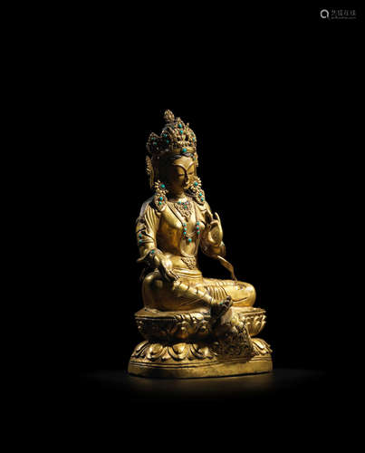 DOLONNOR, INNER MONGOLIA, 18TH CENTURY A GILT COPPER ALLOY FIGURE OF SYAMATARA