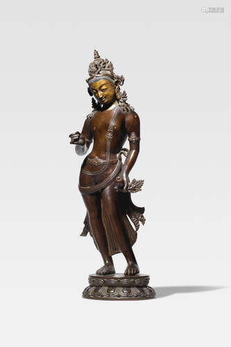 QING DYNASTY, 19TH CENTURY  A COPPER ALLOY FIGURE OF KSHITIGARBHA