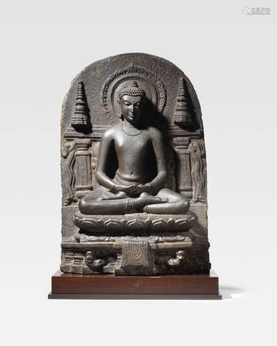 NORTHEASTERN INDIA, PALA PERIOD, CIRCA 10TH CENTURY A BLACKSTONE STELE OF BUDDHA
