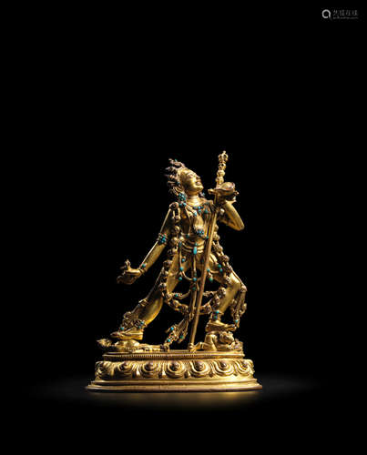 CENTRAL TIBET, 15TH CENTURY  A GILT COPPER ALLOY FIGURE OF VAJRAYOGINI