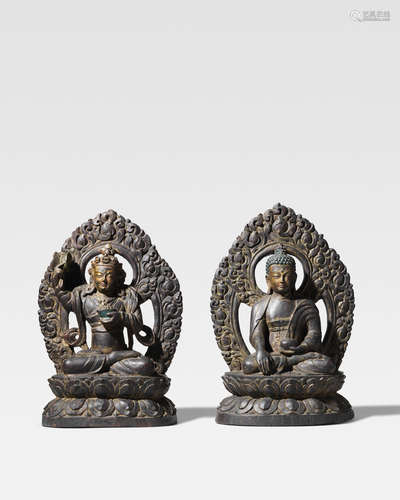 QING DYNASTY, 18TH CENTURY TWO ZITAN FIGURES OF BUDDHA AND ACHI CHOKYI DROLMA