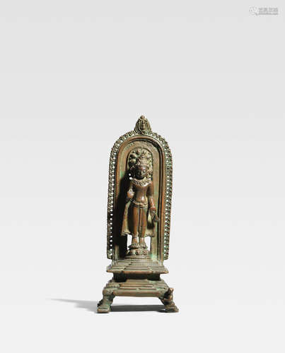 NORTHEASTERN INDIA, PALA PERIOD, 12TH CENTURY A COPPER ALLOY SHRINE TO CROWNED BUDDHA