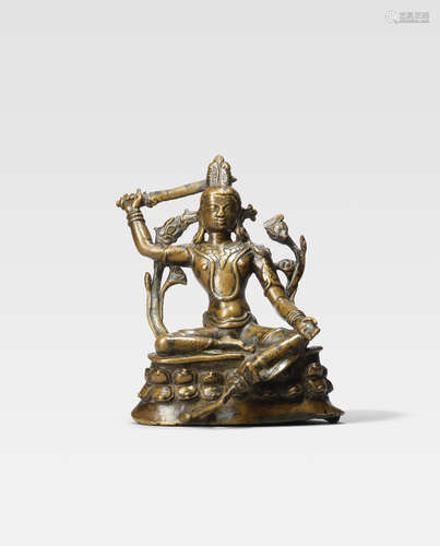 TIBET, 13TH CENTURY A COPPER ALLOY FIGURE OF MANJUSHRI