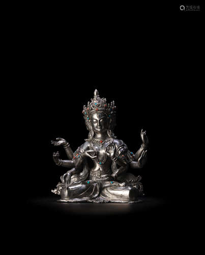 TIBET, CIRCA 17TH CENTURY A SILVER FIGURE OF USHNISHAVIJAYA