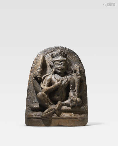 NORTHEASTERN INDIA, PALA PERIOD, CIRCA 9TH CENTURY A BLACKSTONE STELE OF CHATURBHUJA MAHAKALA