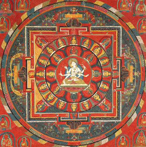 TIBET, NGOR MONASTERY, CIRCA 1500-50 A THIRTY-THREE-DEITY USHNISHAVIJAYA MANDALA