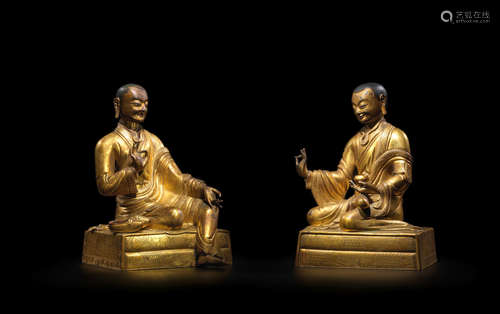 QING DYNASTY, 17TH/18TH CENTURY TWO GILT COPPER ALLOY ARHATS