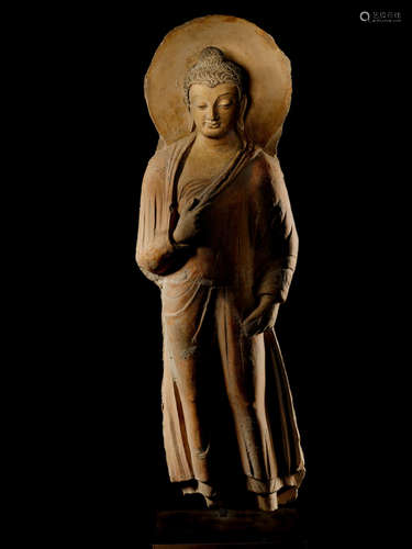 ANCIENT REGION OF GANDHARA, 4TH/5TH CENTURY A POLYCHROMED STUCCO FIGURE OF BUDDHA