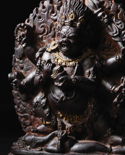 TIBET, 18TH CENTURY A ZITAN FIGURE OF SHADBHUJA MAHAKALA