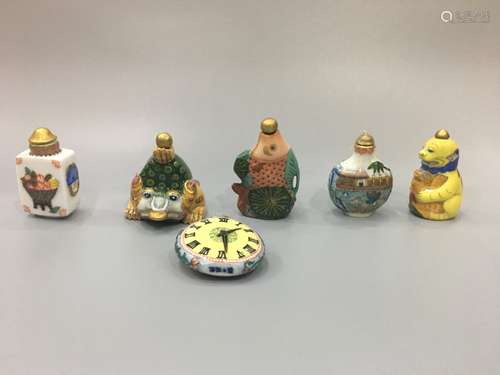 SIX FAMILLE ROSE SNUFF BOTTLES