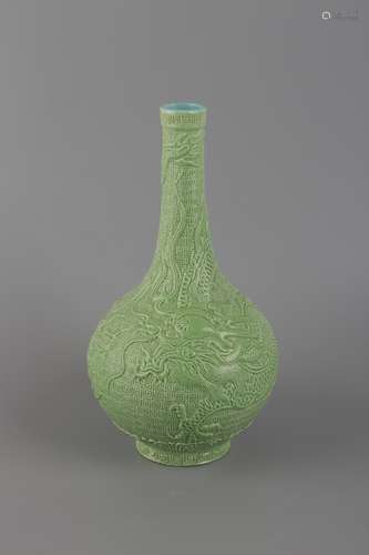 A GREEN GLAZED VASE WITH QIANLONG MARK