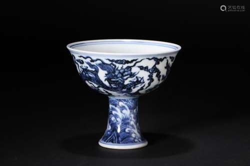 A BLUE AND WHITE STEM CUP