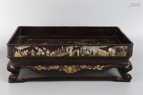 A MOTHER INLAID WOOD TRAY