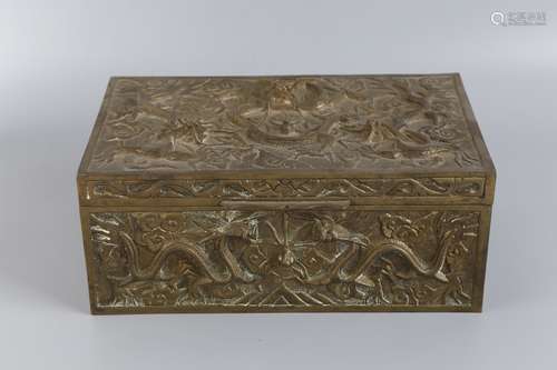 A DRAGON CARVING BRONZE BOX